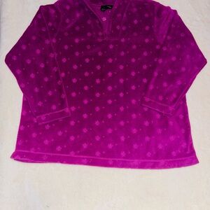 Denim&Co Vibrant Purple Fleece Floral Design Pullover Top
